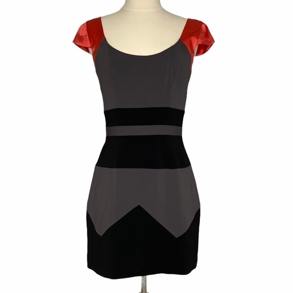JAY GODFREY Colorblocked Cap Sleeve Silk Sheath Dress Size 2